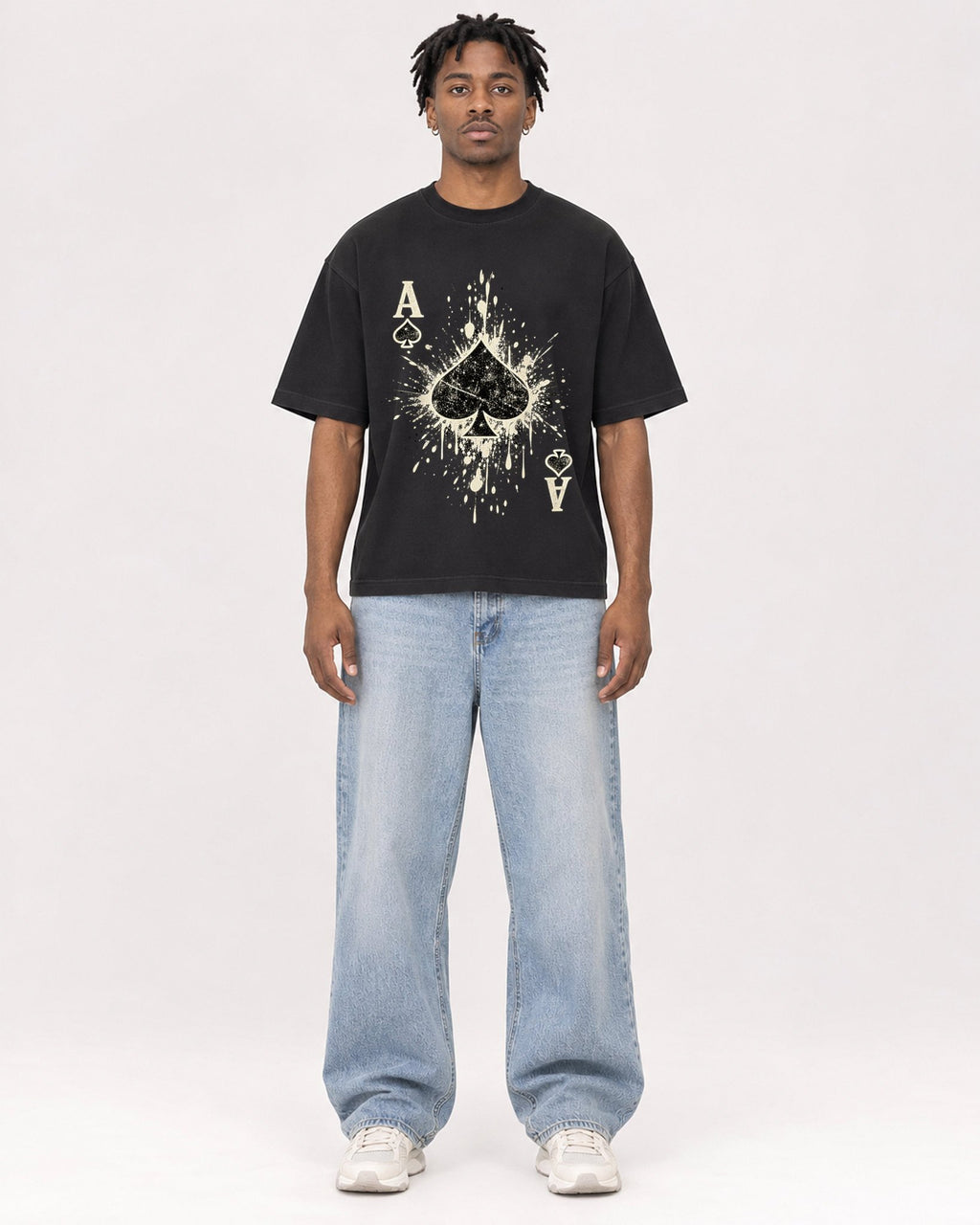 Mockup Boxy Heavyweight Tee Black male full-body 05