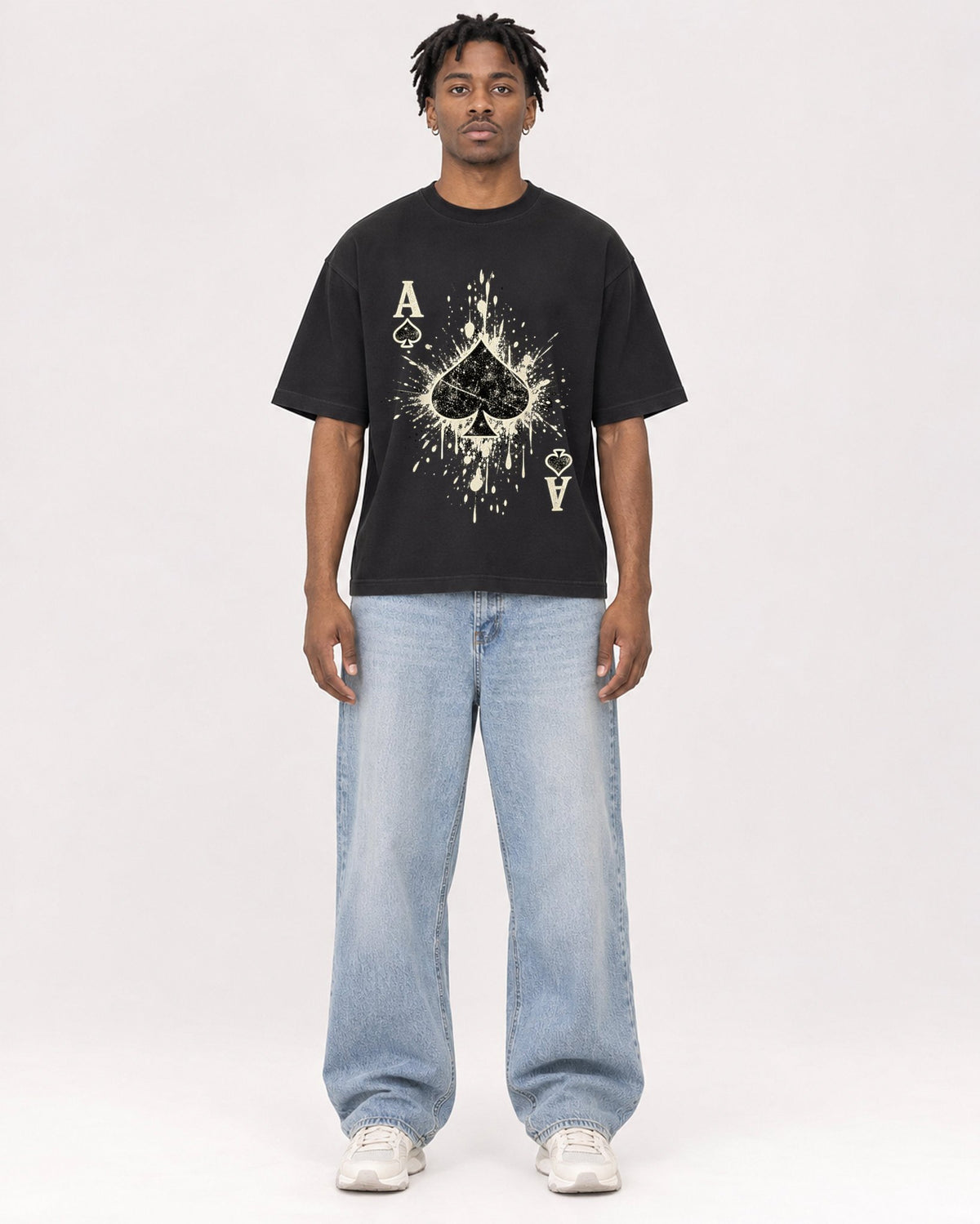 Mockup Boxy Heavyweight Tee Black male full-body 05
