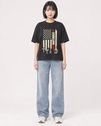 Mockup Boxy Heavyweight Tee Black female full-body 11
