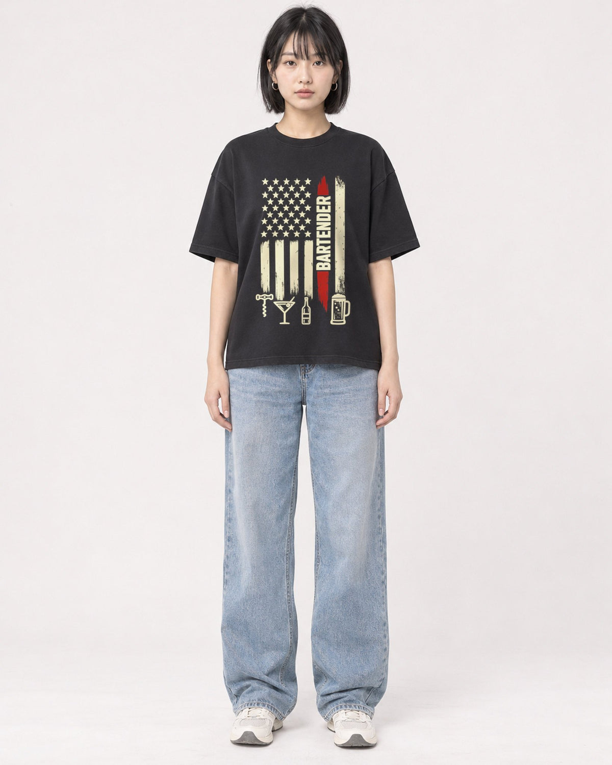Mockup Boxy Heavyweight Tee Black female full-body 11