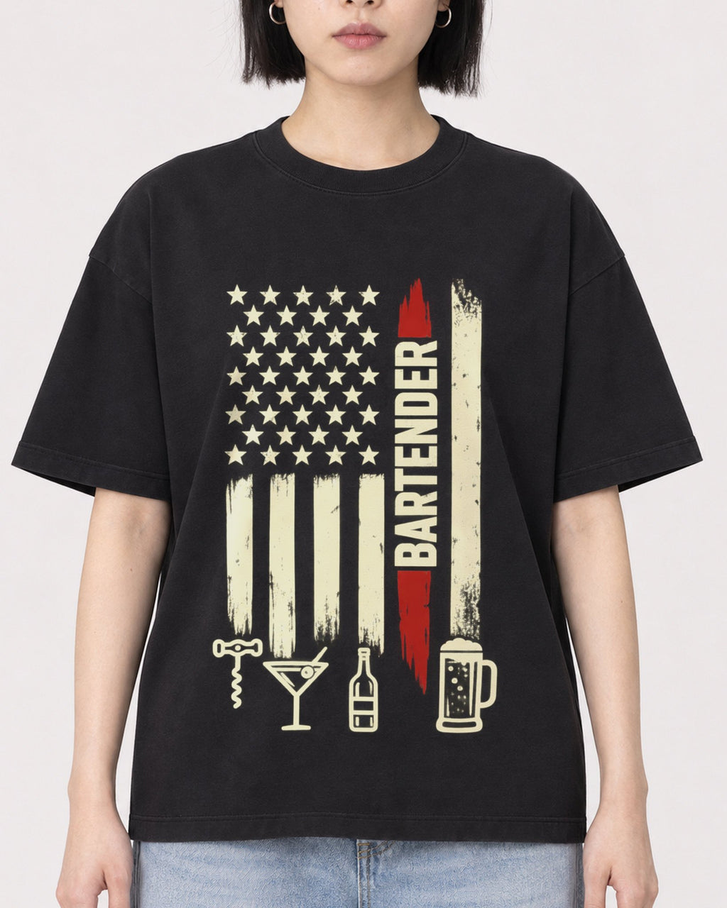 Mockup Boxy Heavyweight Tee Black female close-up 11
