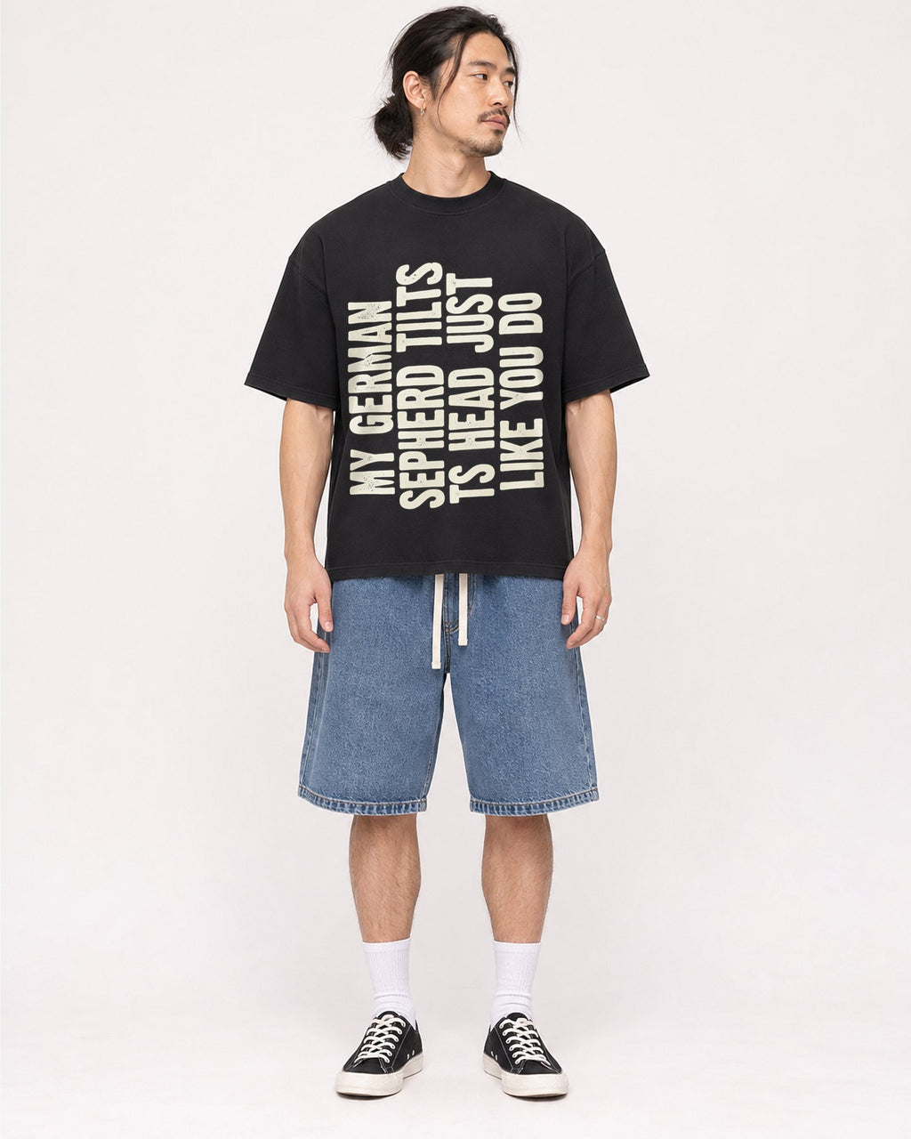 Mockup Boxy Heavyweight Tee Black male full-body 43