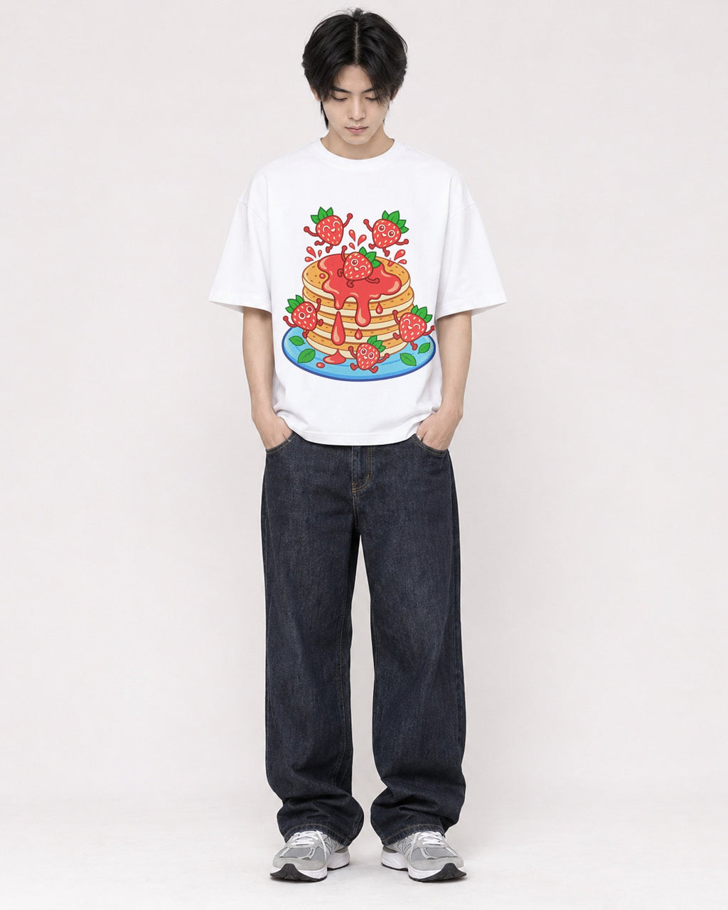Mockup Boxy Heavyweight Tee White male full-body 11