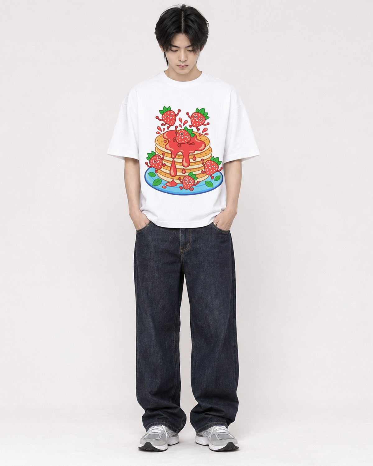Mockup Boxy Heavyweight Tee White male full-body 11