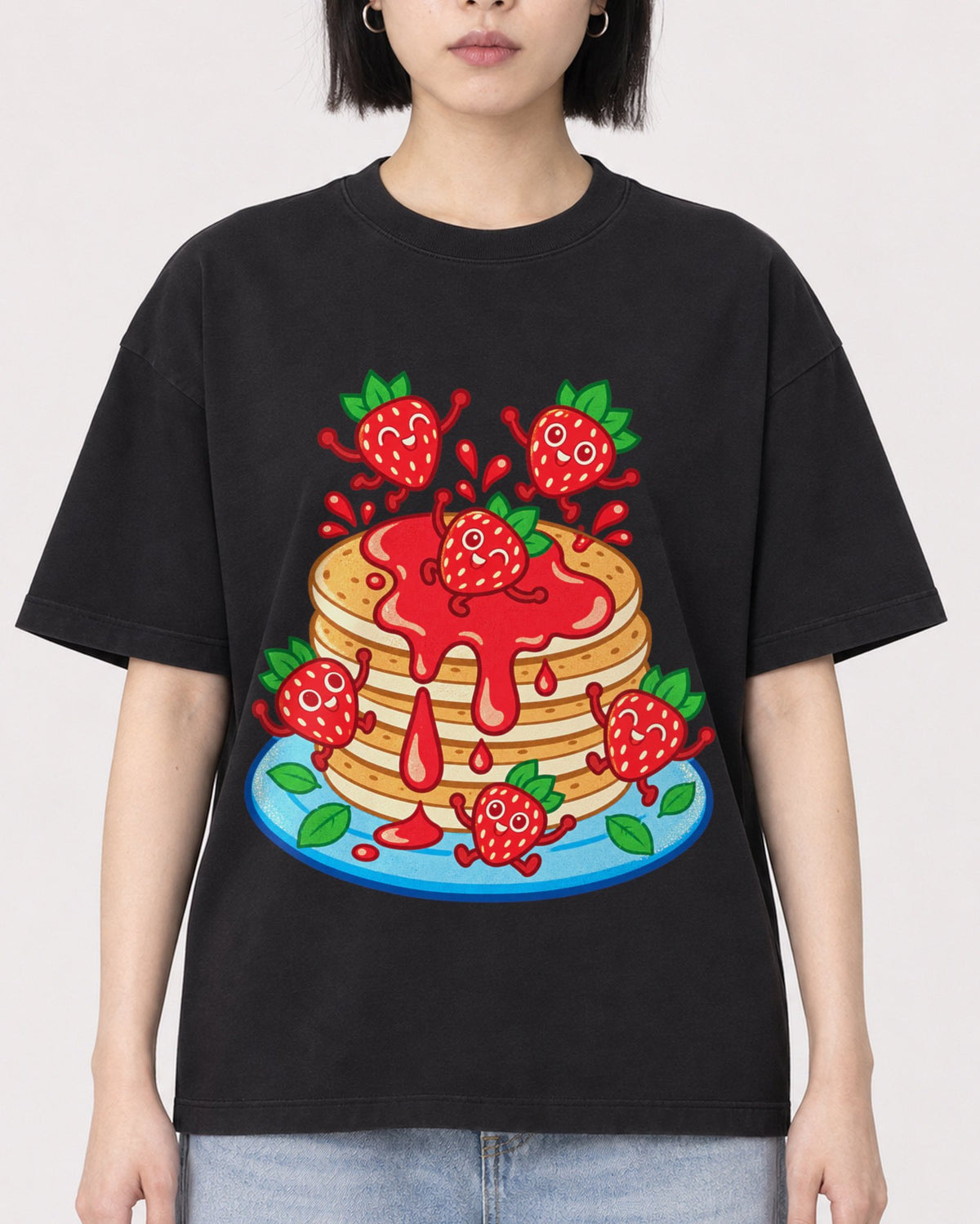 Mockup Boxy Heavyweight Tee Black female close-up 11