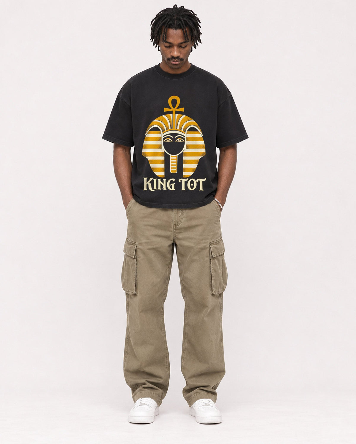 Mockup Boxy Heavyweight Tee Black male full-body 04