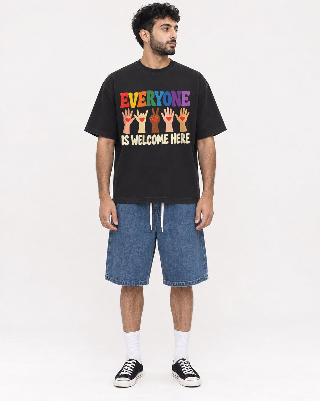Mockup Boxy Heavyweight Tee Black male full-body 07