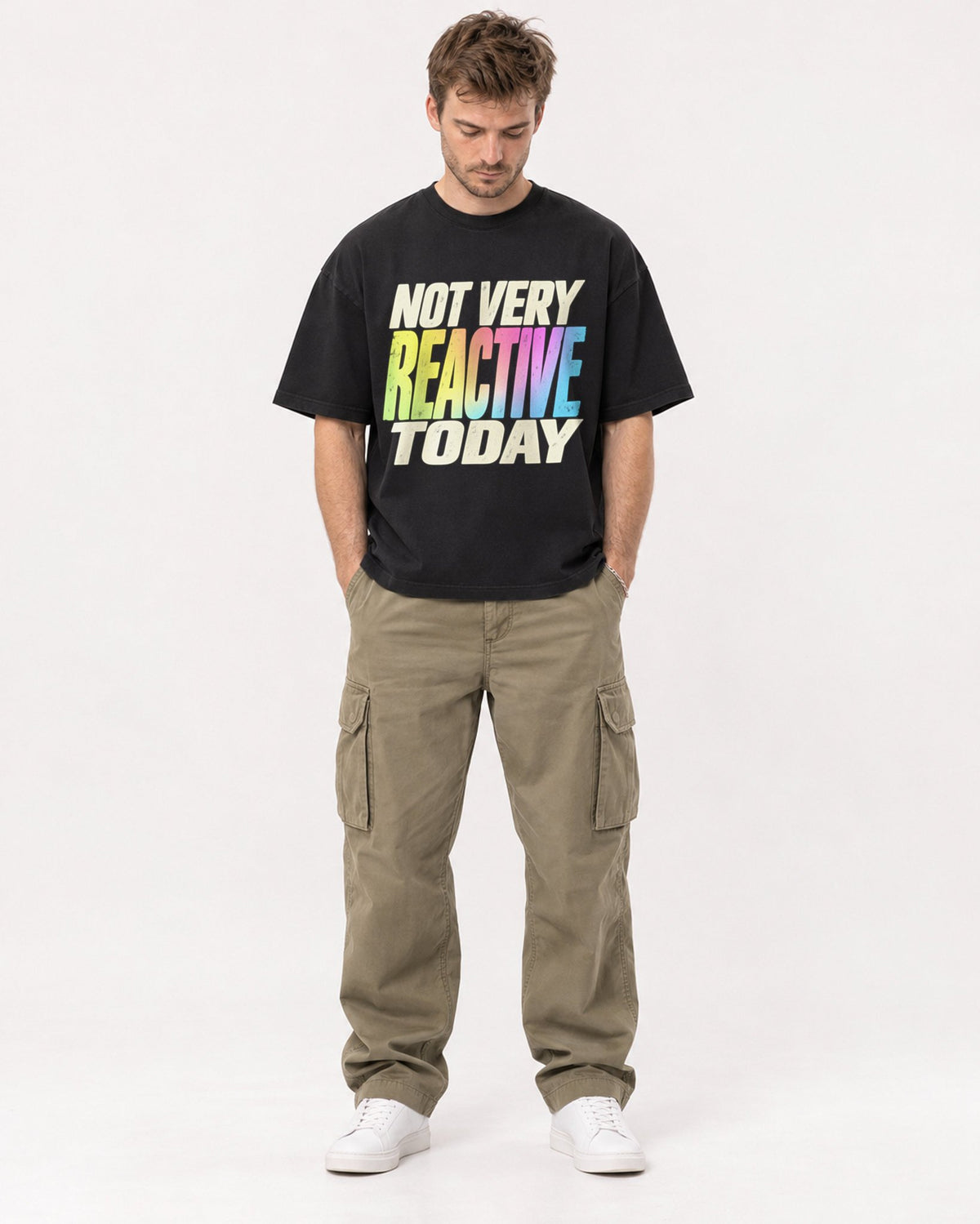 Mockup Boxy Heavyweight Tee Black male full-body 08