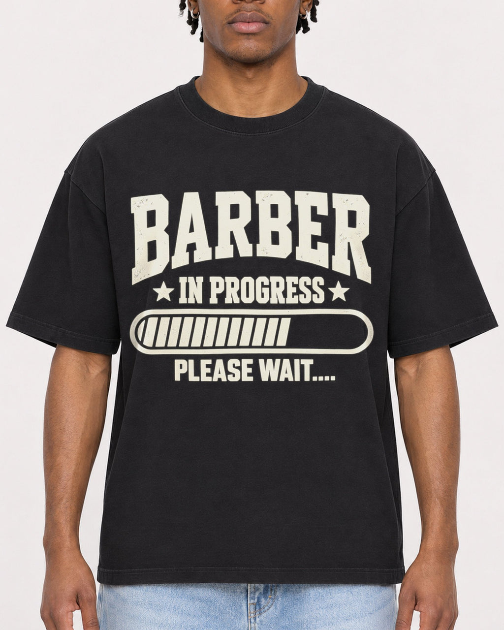 Mockup Boxy Heavyweight Tee Black male close-up 05