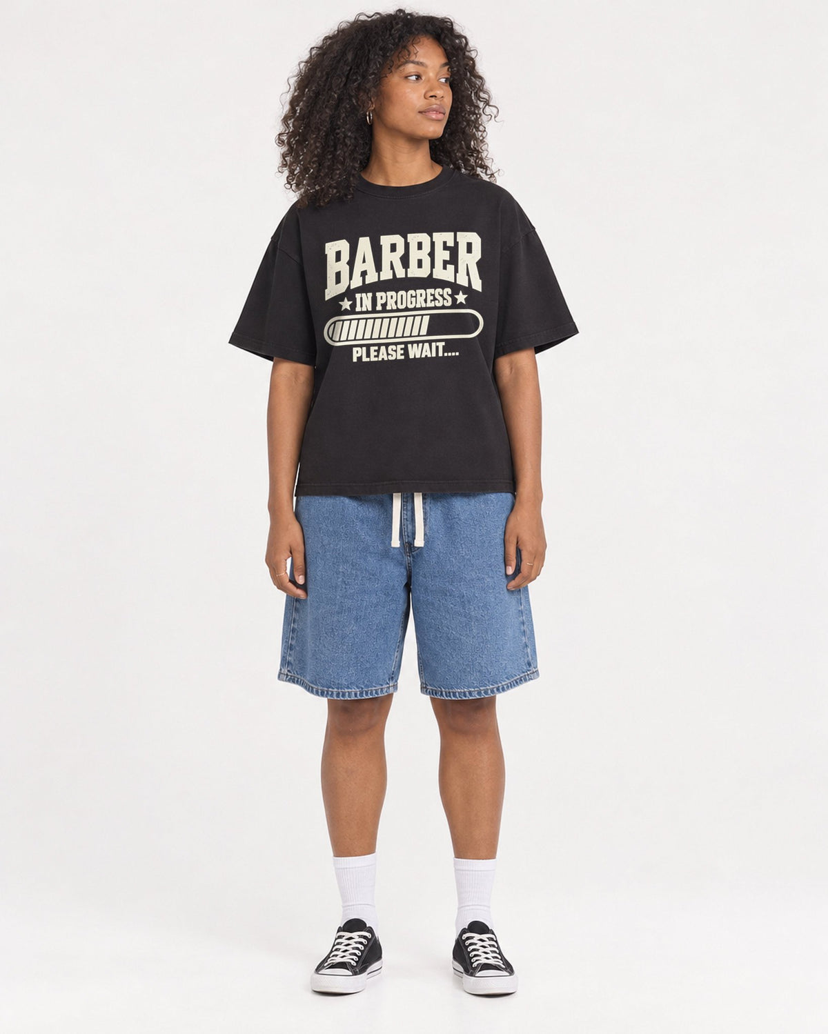 Mockup Boxy Heavyweight Tee Black female full-body 05