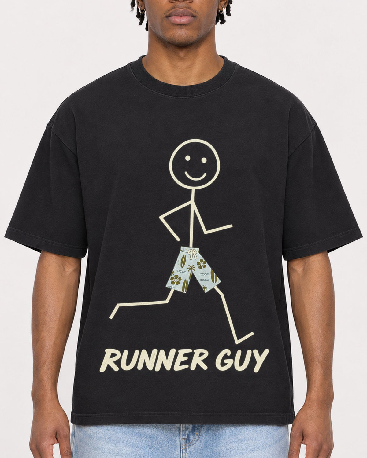 Mockup Boxy Heavyweight Tee Black male close-up 05
