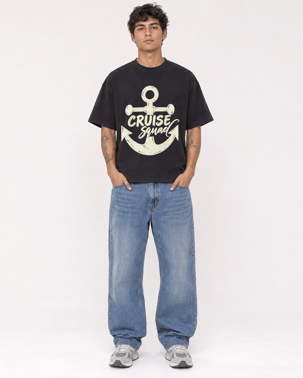 Mockup Boxy Heavyweight Tee Black male full-body 06