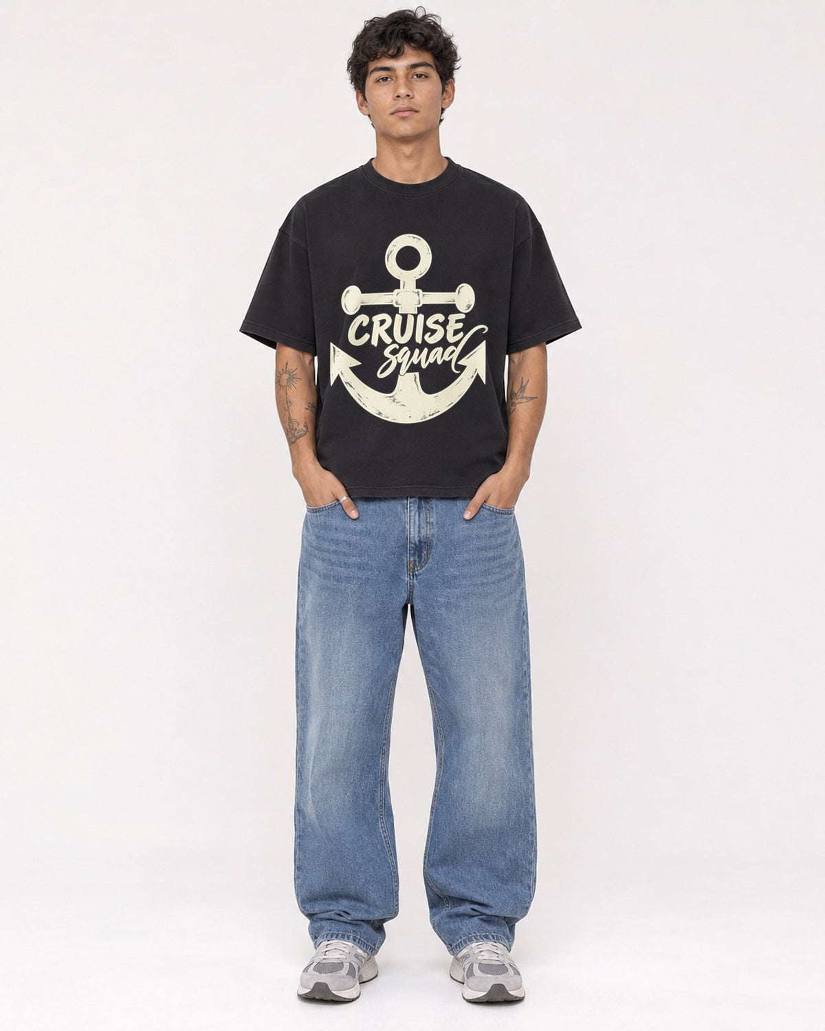 Mockup Boxy Heavyweight Tee Black male full-body 06