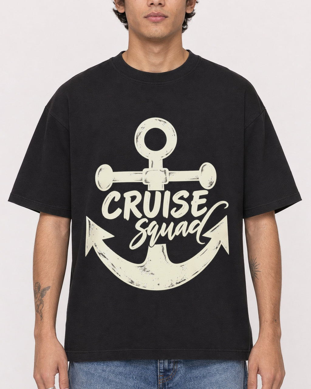 Mockup Boxy Heavyweight Tee Black male close-up 06
