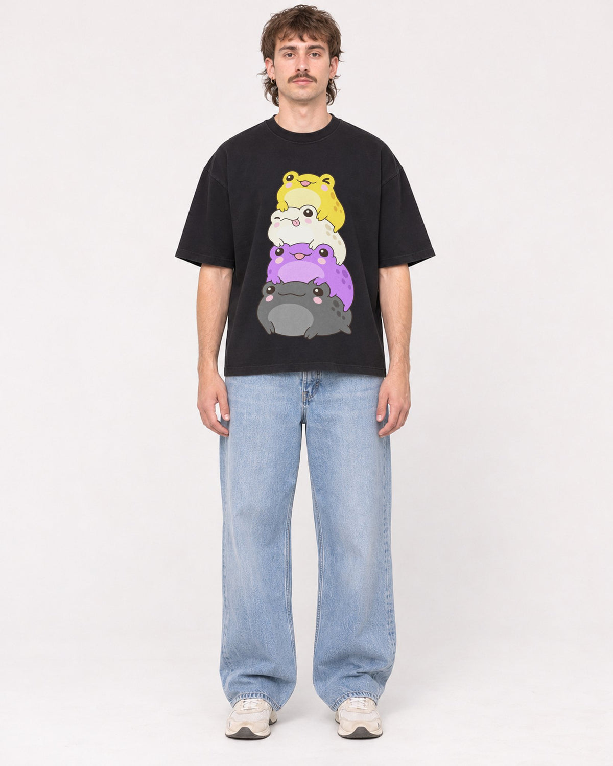Mockup Boxy Heavyweight Tee Black male full-body 29