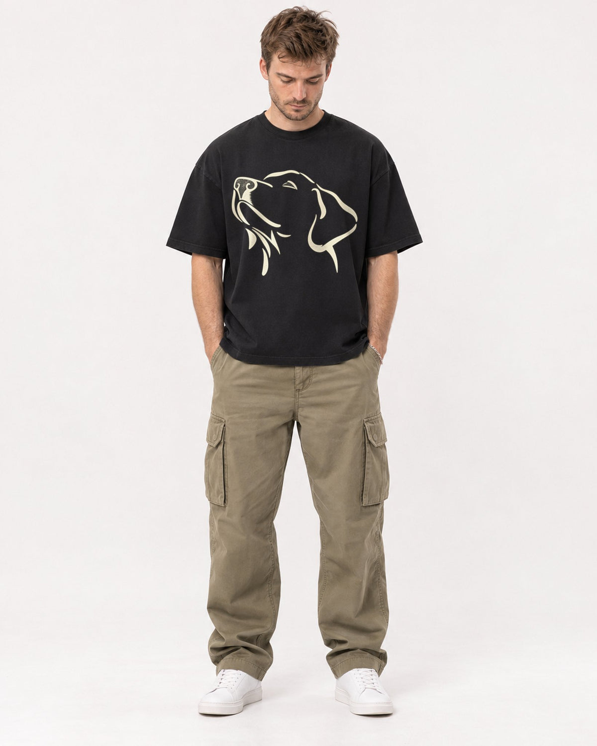 Mockup Boxy Heavyweight Tee Black male full-body 08