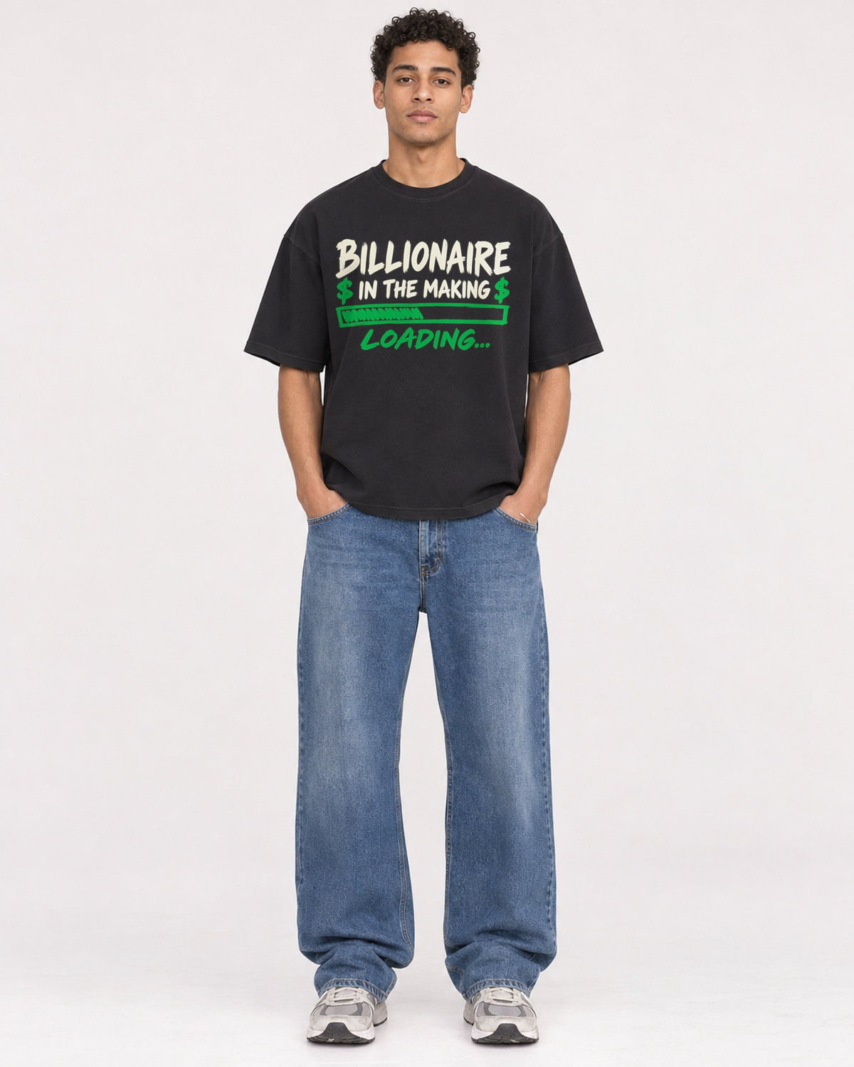 Mockup Boxy Heavyweight Tee Black male full-body 10