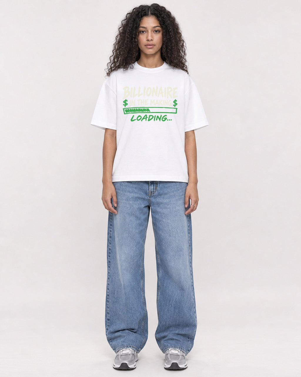 Mockup Boxy Heavyweight Tee White female full-body 10