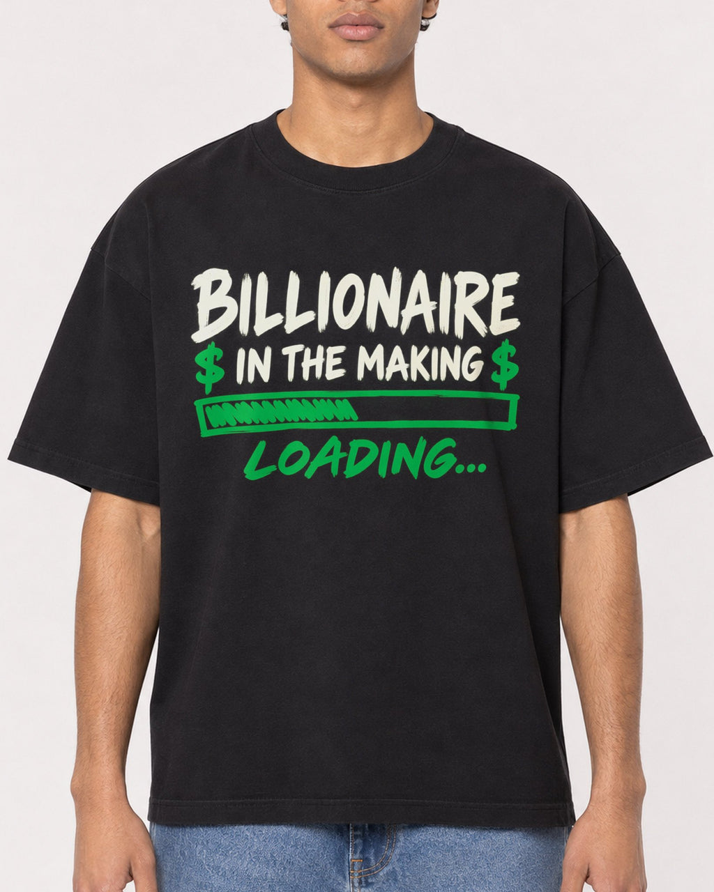 Mockup Boxy Heavyweight Tee Black male close-up 10