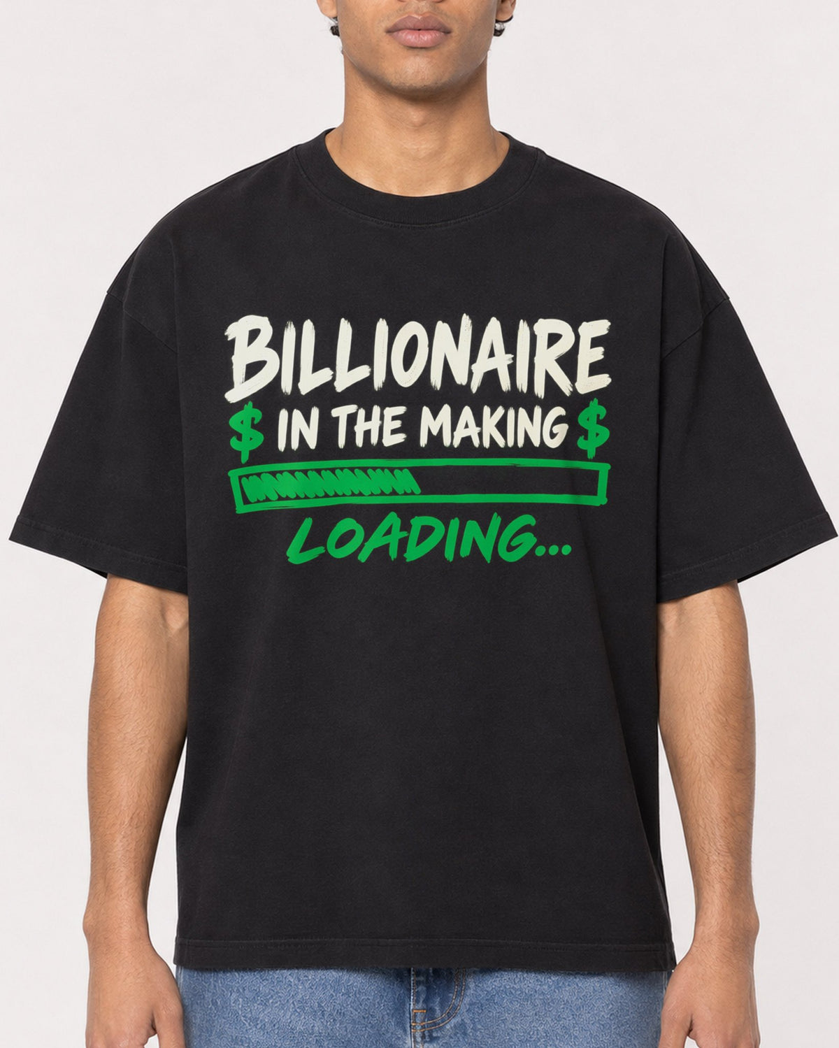 Mockup Boxy Heavyweight Tee Black male close-up 10