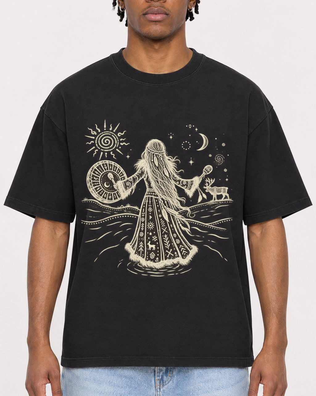 Mockup Boxy Heavyweight Tee Black male close-up 05