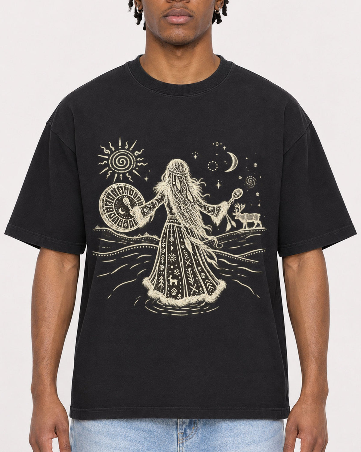 Mockup Boxy Heavyweight Tee Black male close-up 05