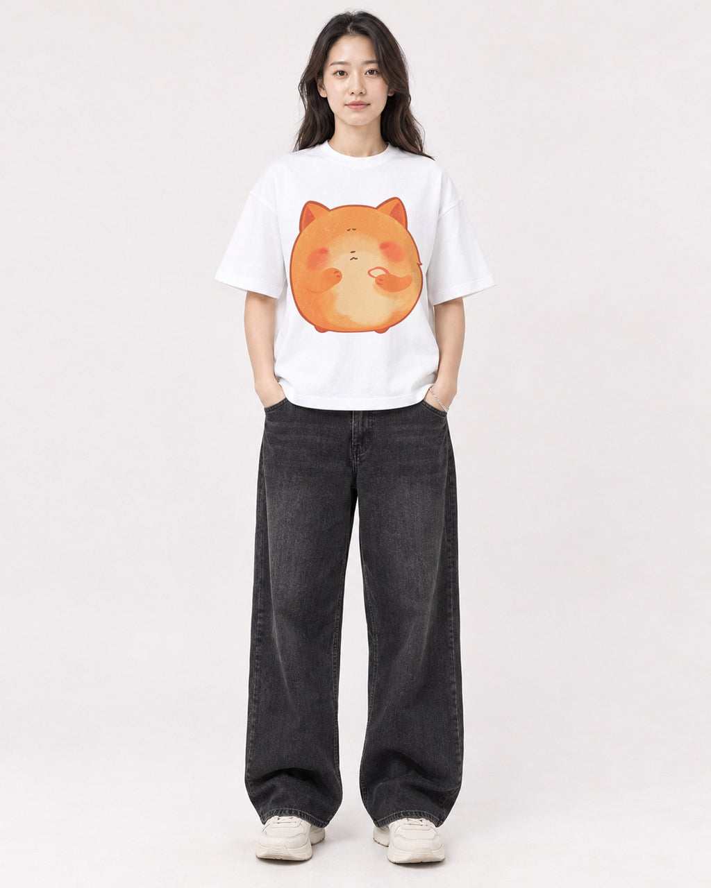 Mockup Boxy Heavyweight Tee White female full-body 03