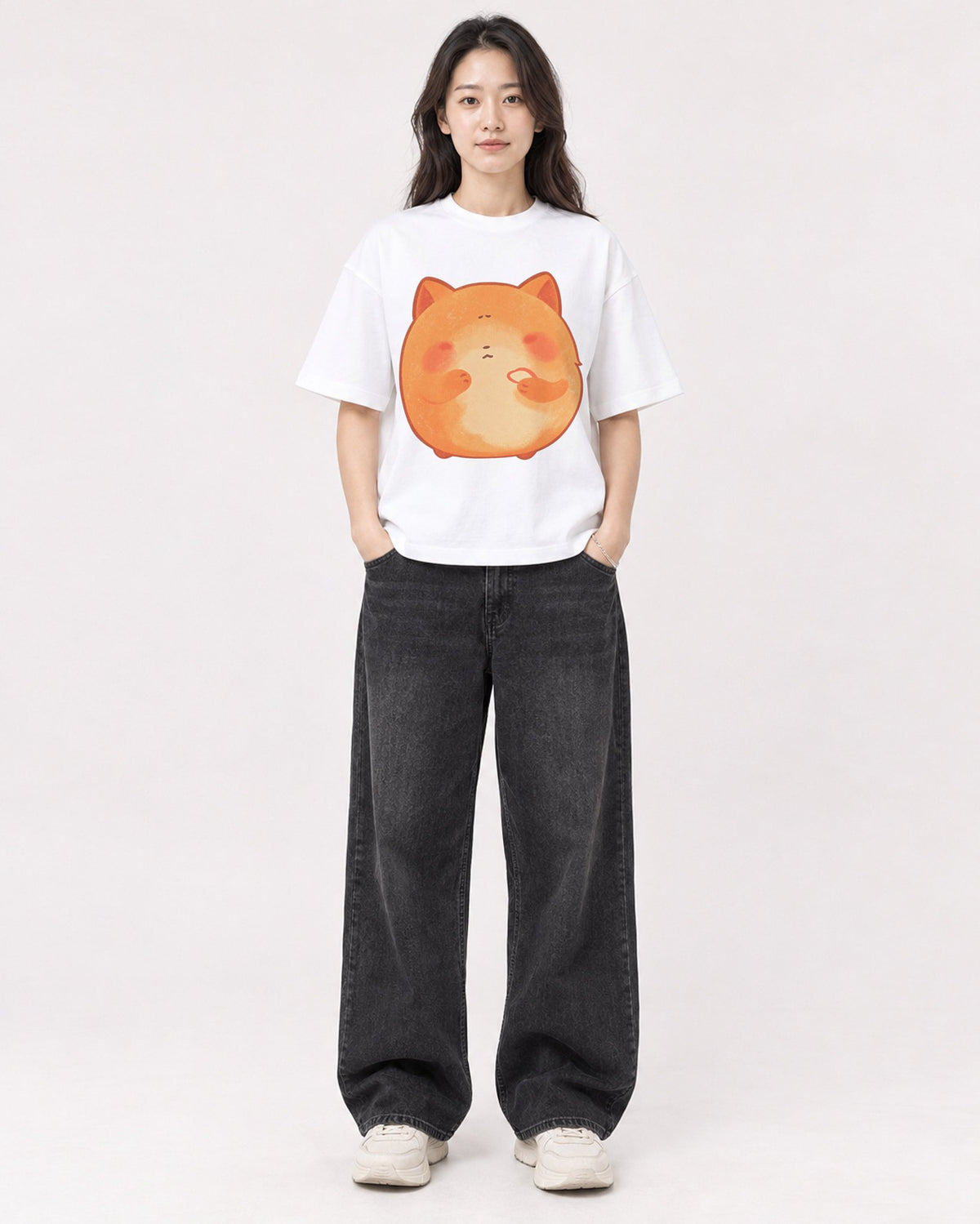 Mockup Boxy Heavyweight Tee White female full-body 03