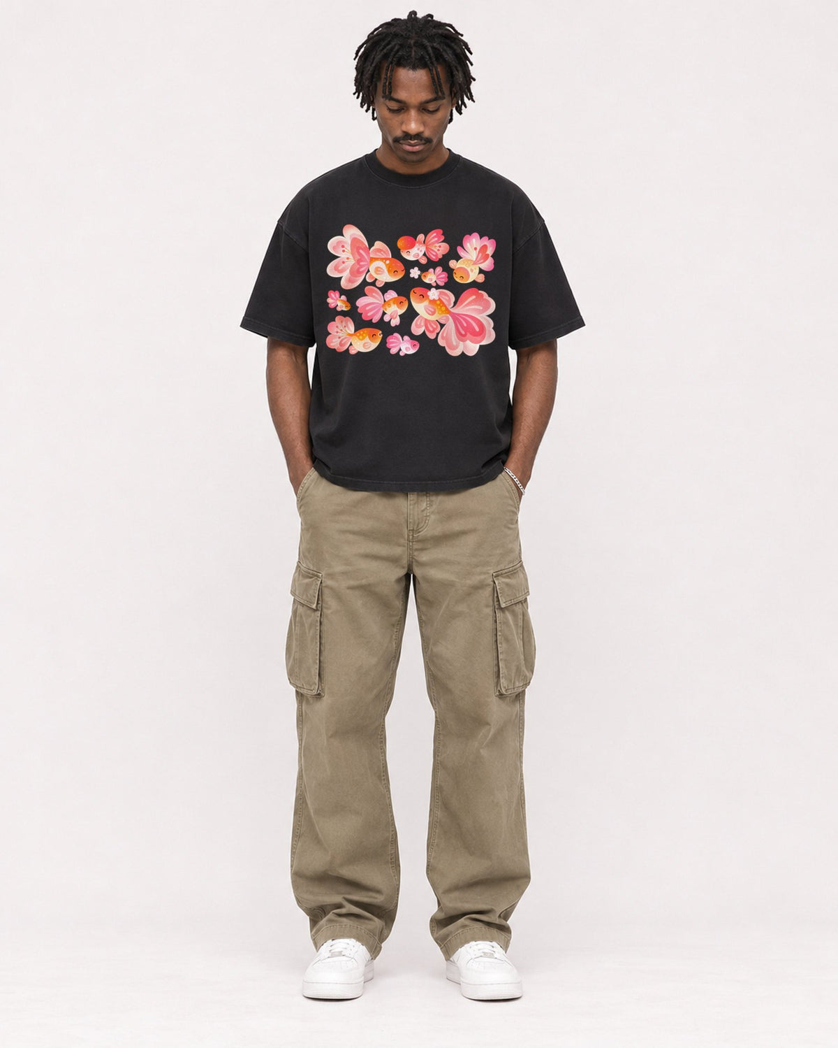 Mockup Boxy Heavyweight Tee Black male full-body 04