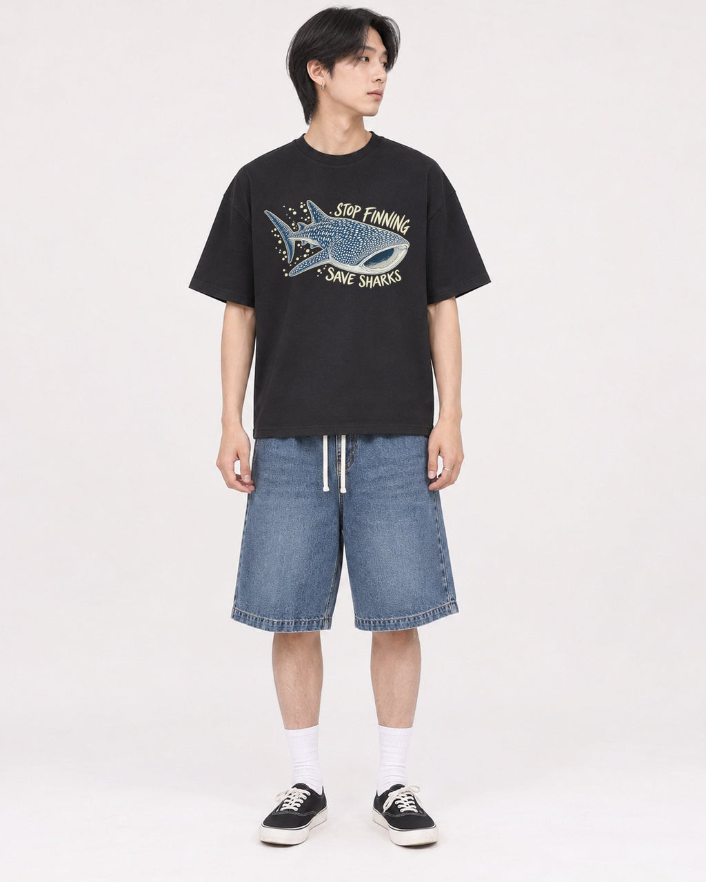 Mockup Boxy Heavyweight Tee Black male full-body 11
