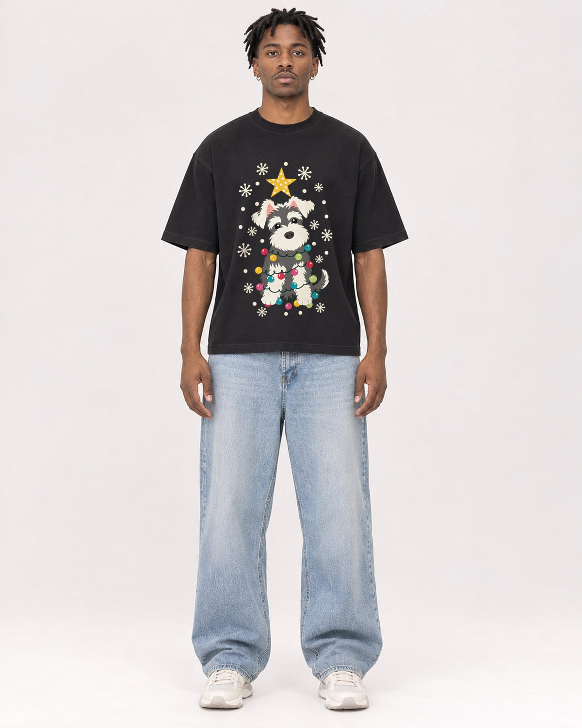Mockup Boxy Heavyweight Tee Black male full-body 05