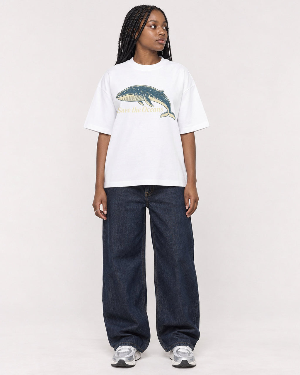 Mockup Boxy Heavyweight Tee White female full-body 04
