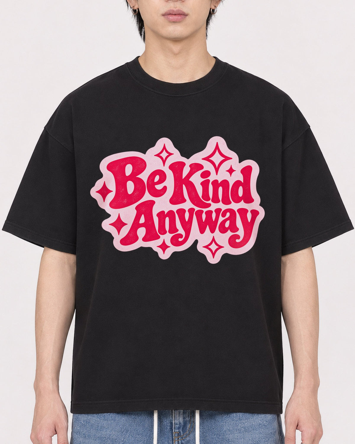 Mockup Boxy Heavyweight Tee Black male close-up 11