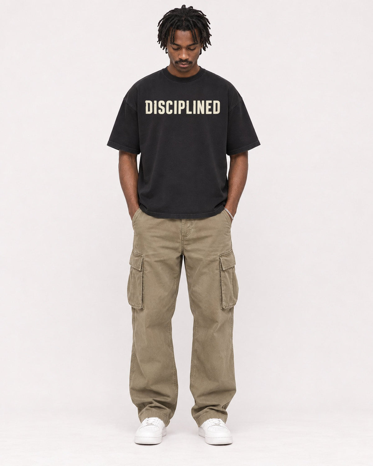 Mockup Boxy Heavyweight Tee Black male full-body 04