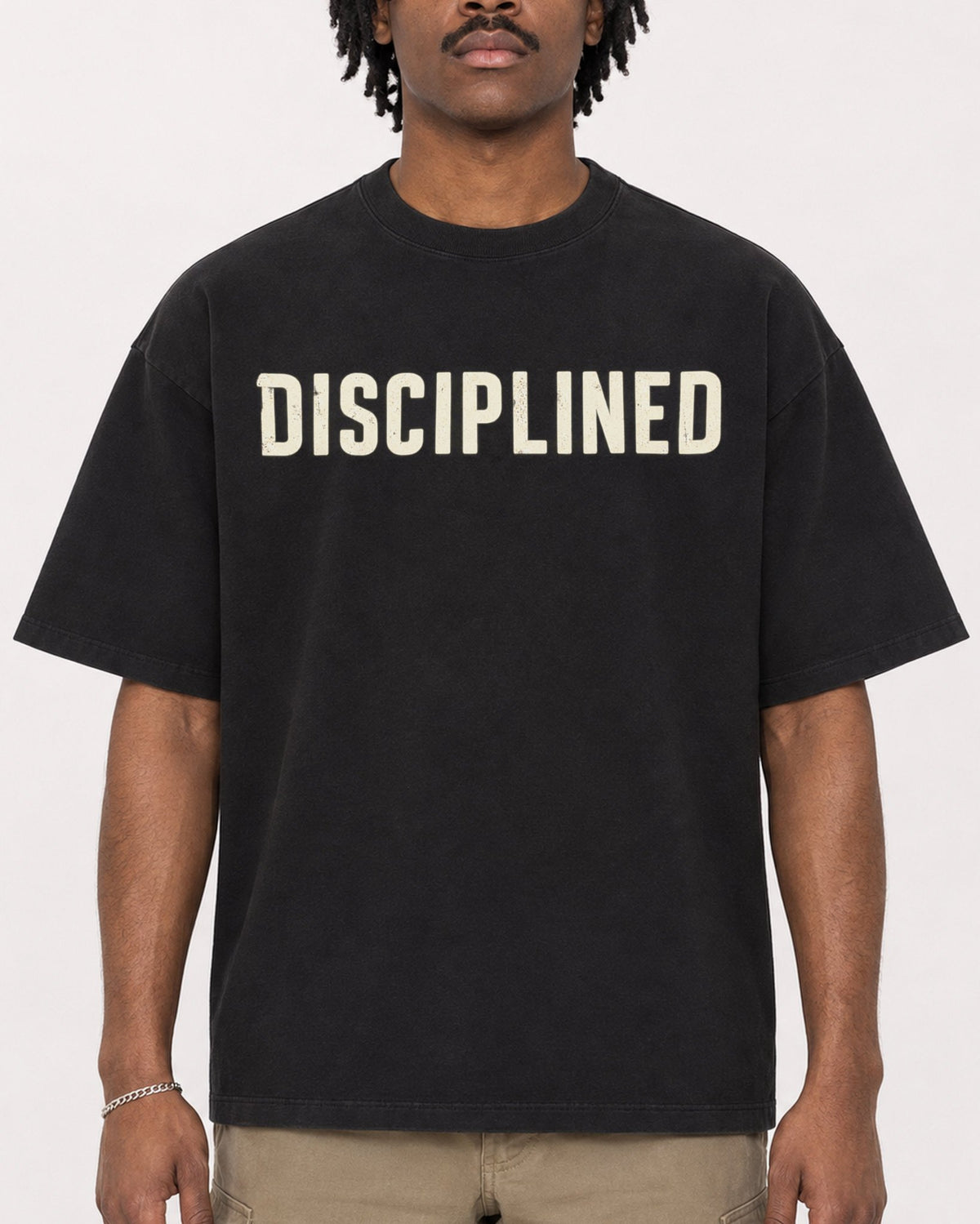 Mockup Boxy Heavyweight Tee Black male close-up 04
