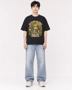 Mockup Boxy Heavyweight Tee Black male full-body 01