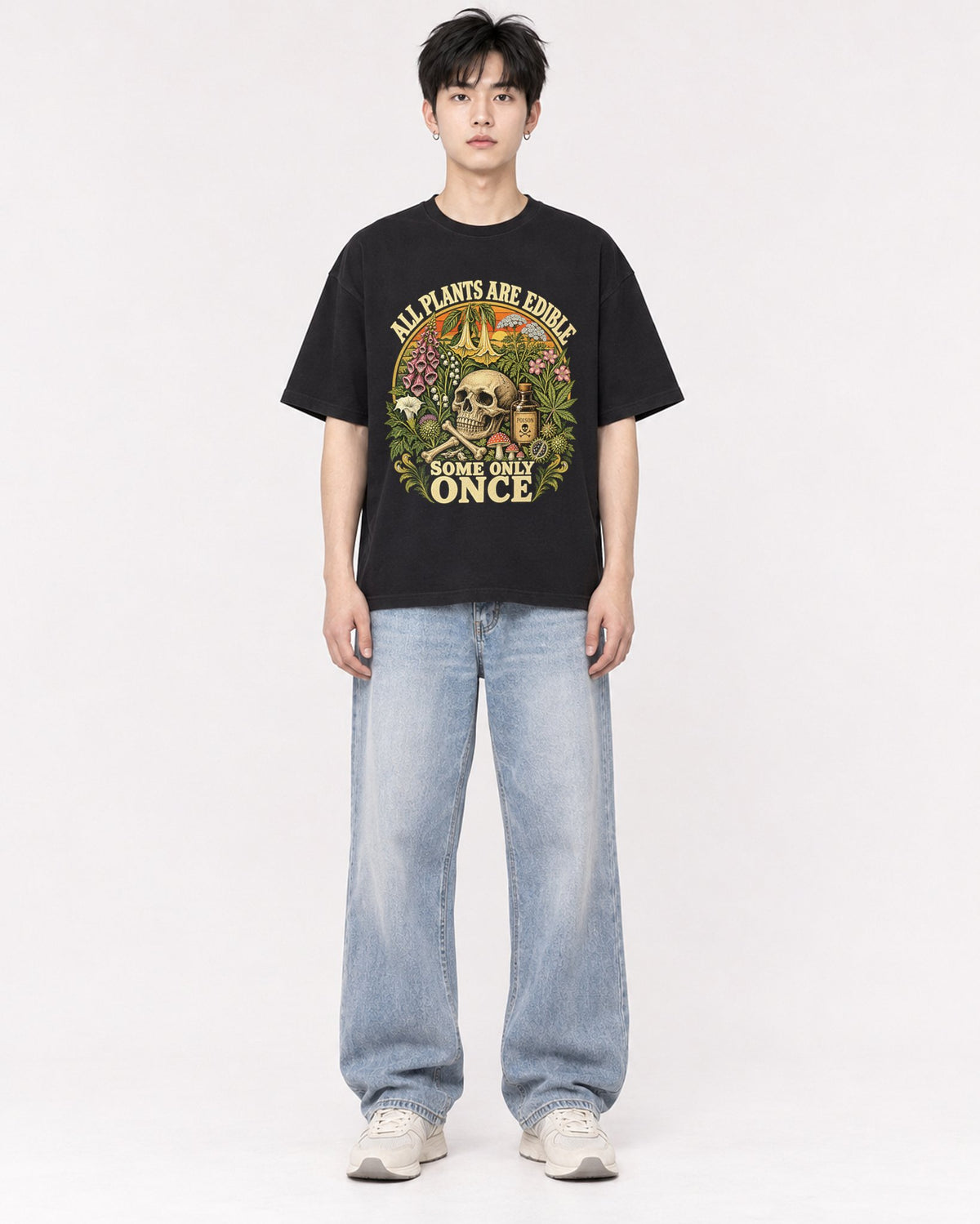 Mockup Boxy Heavyweight Tee Black male full-body 01