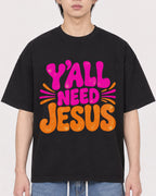 Mockup Boxy Heavyweight Tee Black male close-up 11