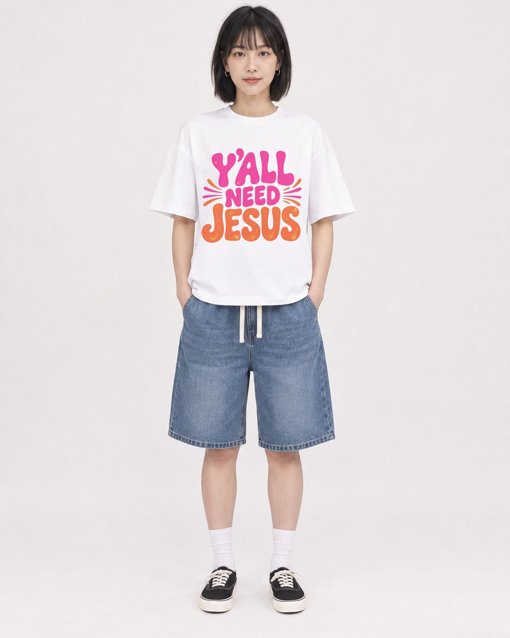 Mockup Boxy Heavyweight Tee White female full-body 11