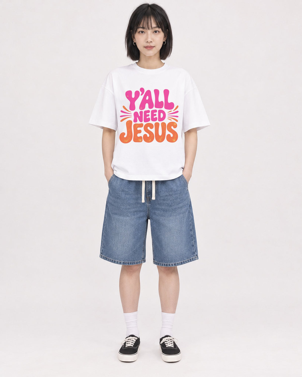 Mockup Boxy Heavyweight Tee White female full-body 11