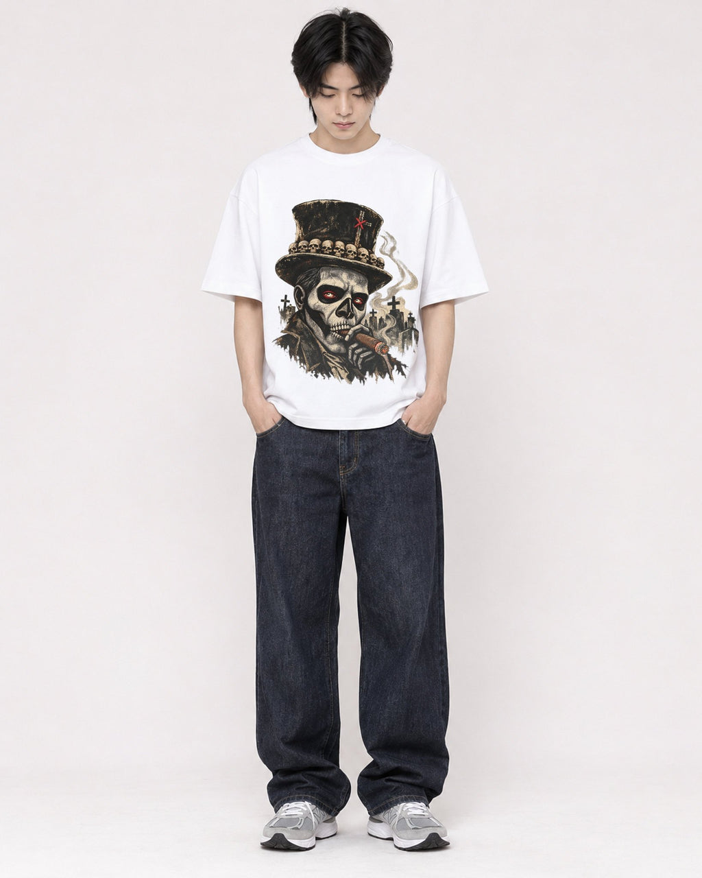 Mockup Boxy Heavyweight Tee White male full-body 11