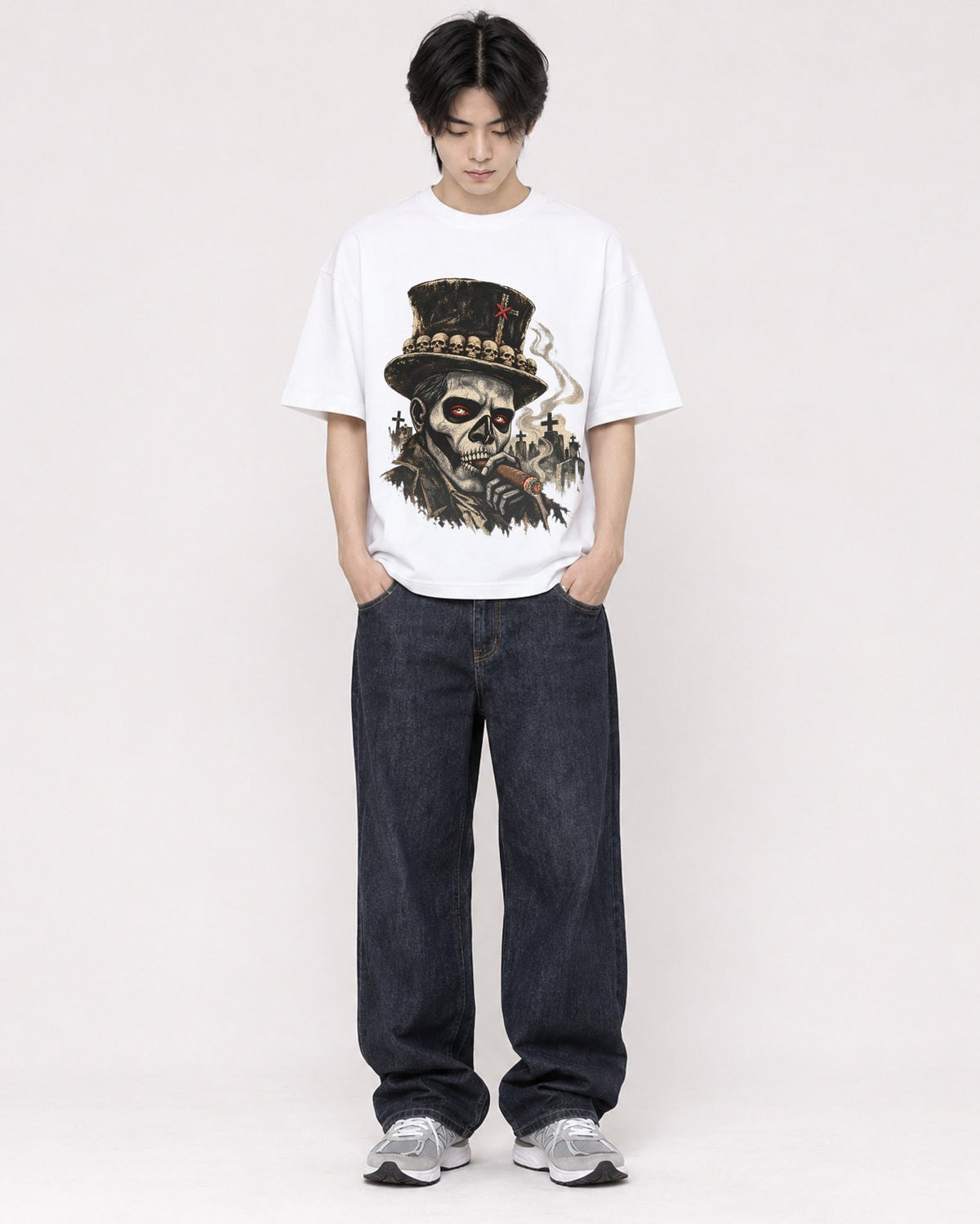 Mockup Boxy Heavyweight Tee White male full-body 11