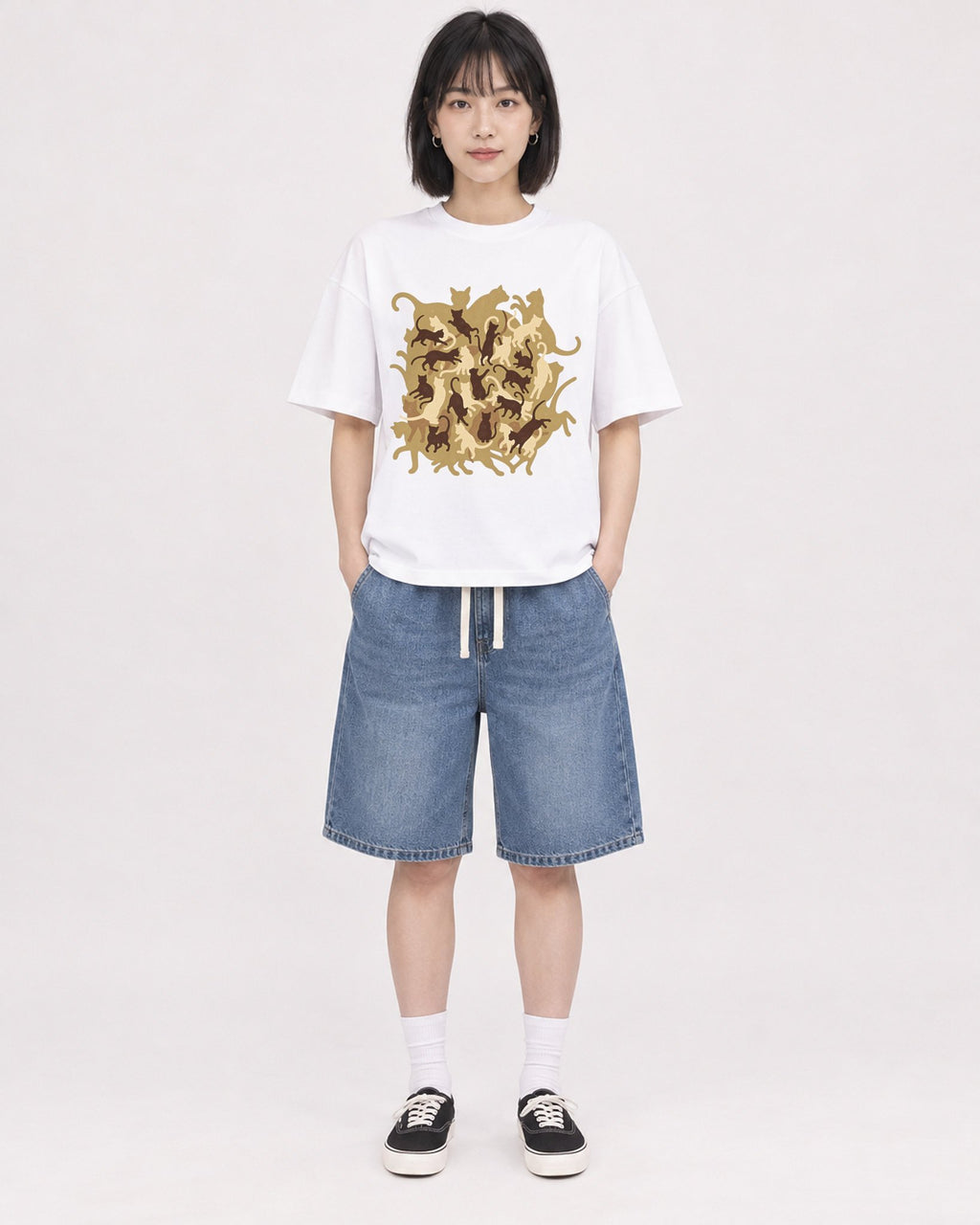 Mockup Boxy Heavyweight Tee White female full-body 11