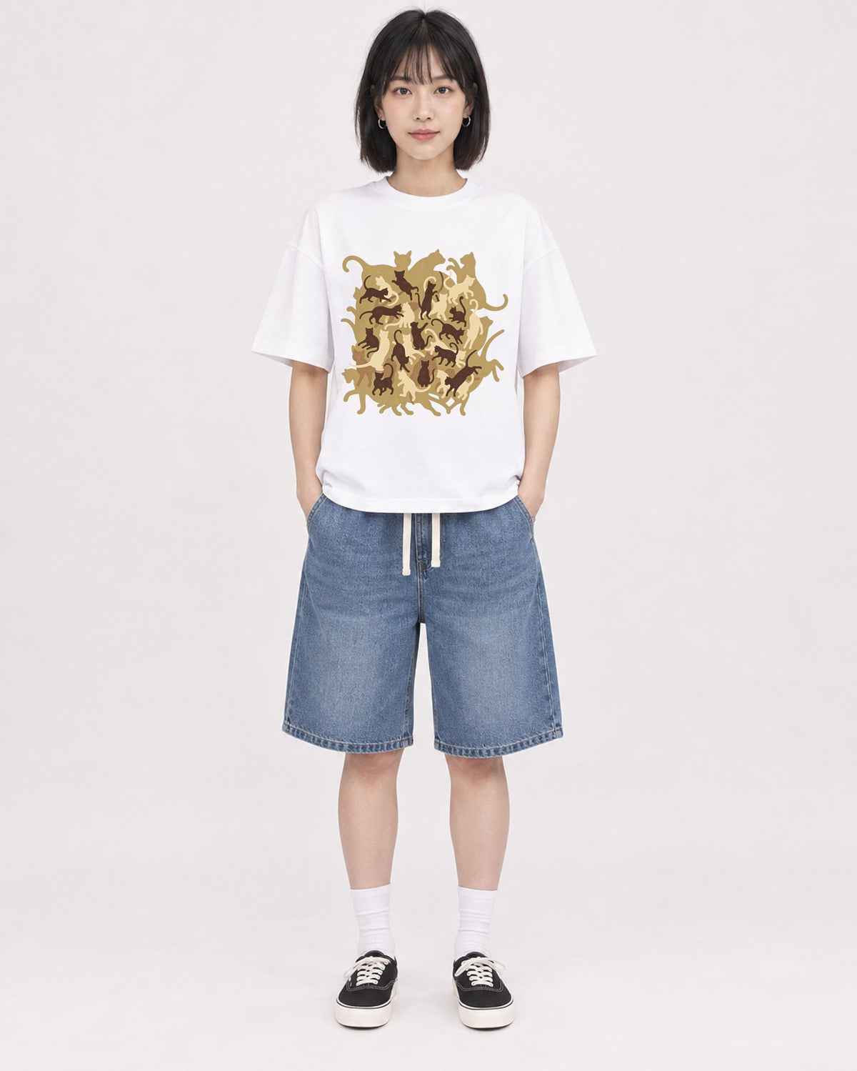 Mockup Boxy Heavyweight Tee White female full-body 11