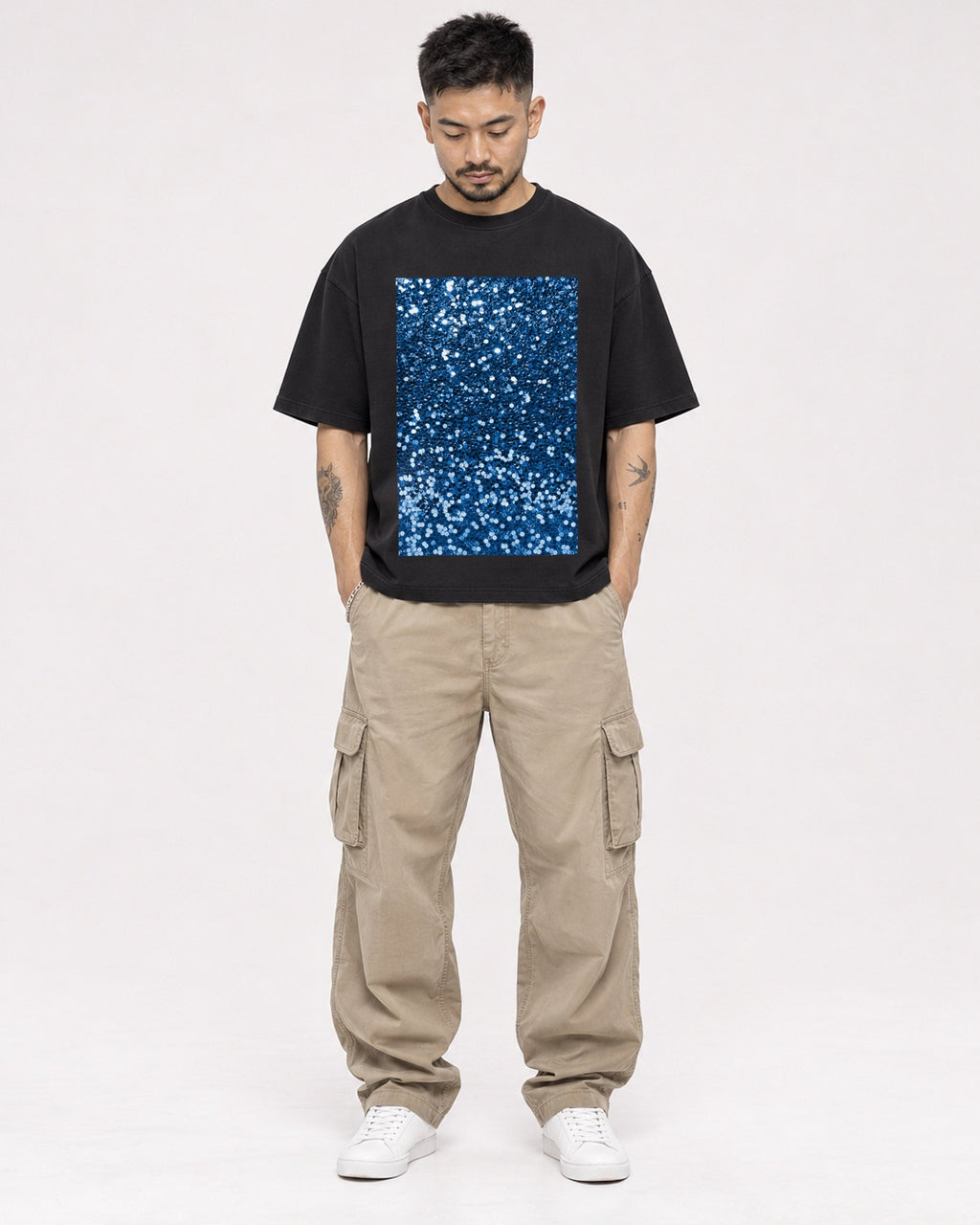 Mockup Boxy Heavyweight Tee Black male full-body 12
