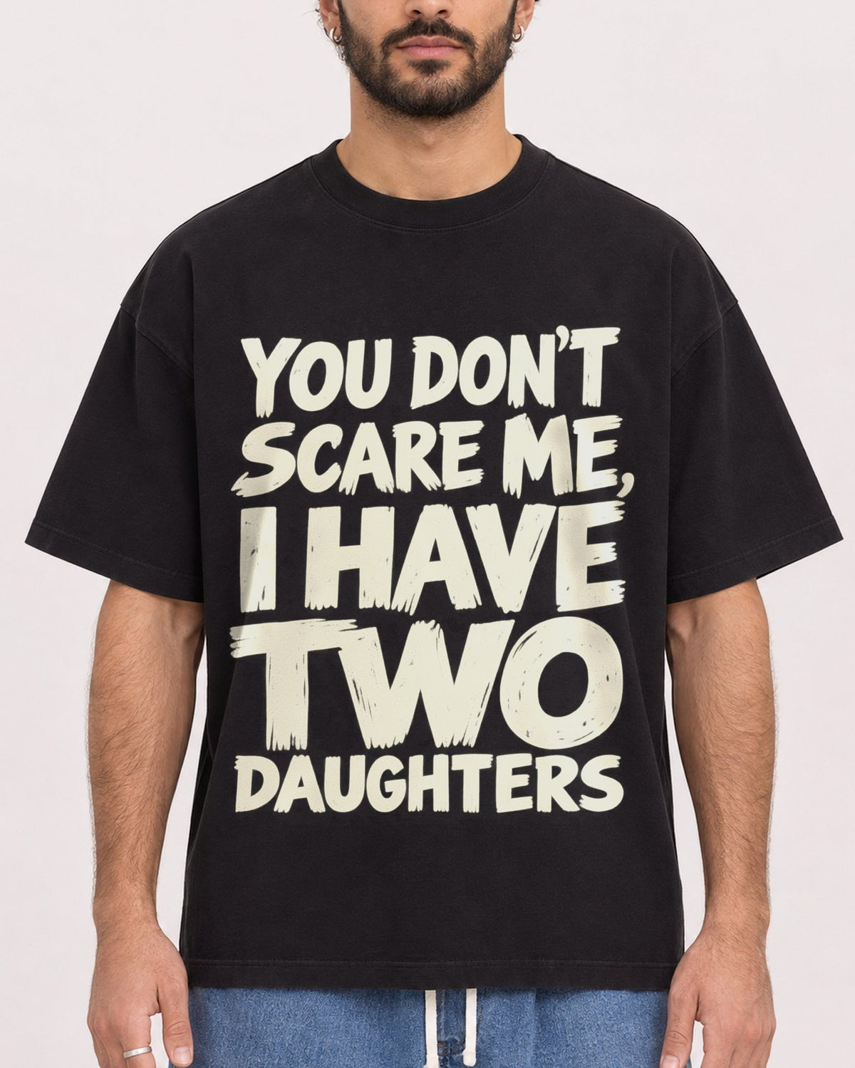 Mockup Boxy Heavyweight Tee Black male close-up 27