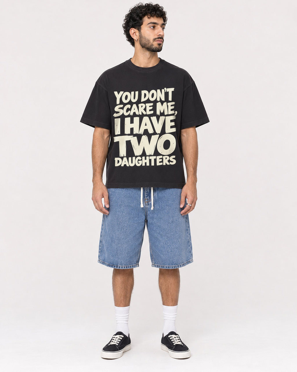 Mockup Boxy Heavyweight Tee Black male full-body 27