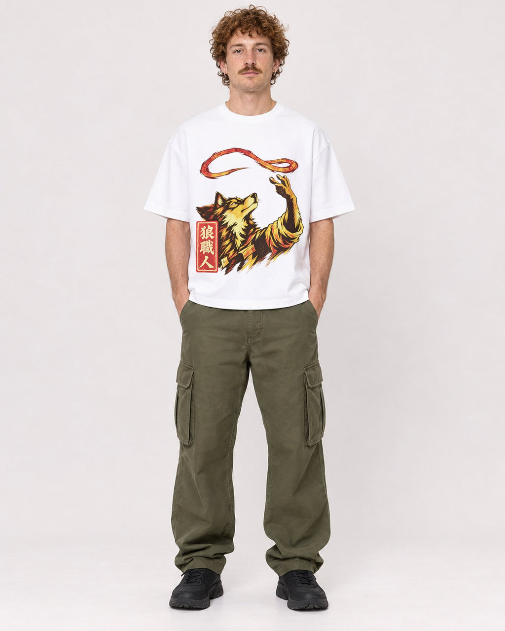 Mockup Boxy Heavyweight Tee White male full-body 09