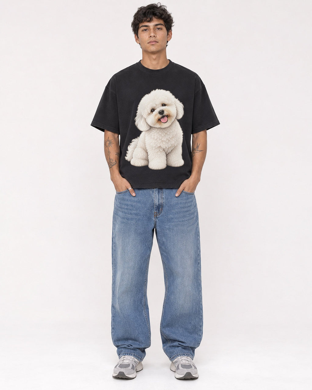 Mockup Boxy Heavyweight Tee Black male full-body 06