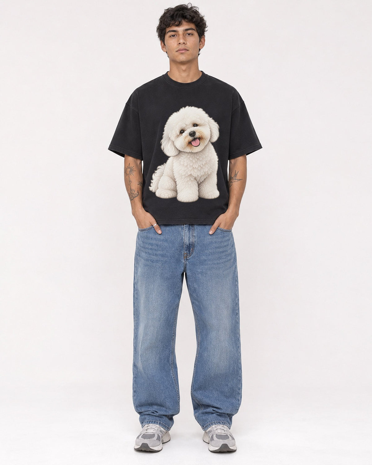 Mockup Boxy Heavyweight Tee Black male full-body 06